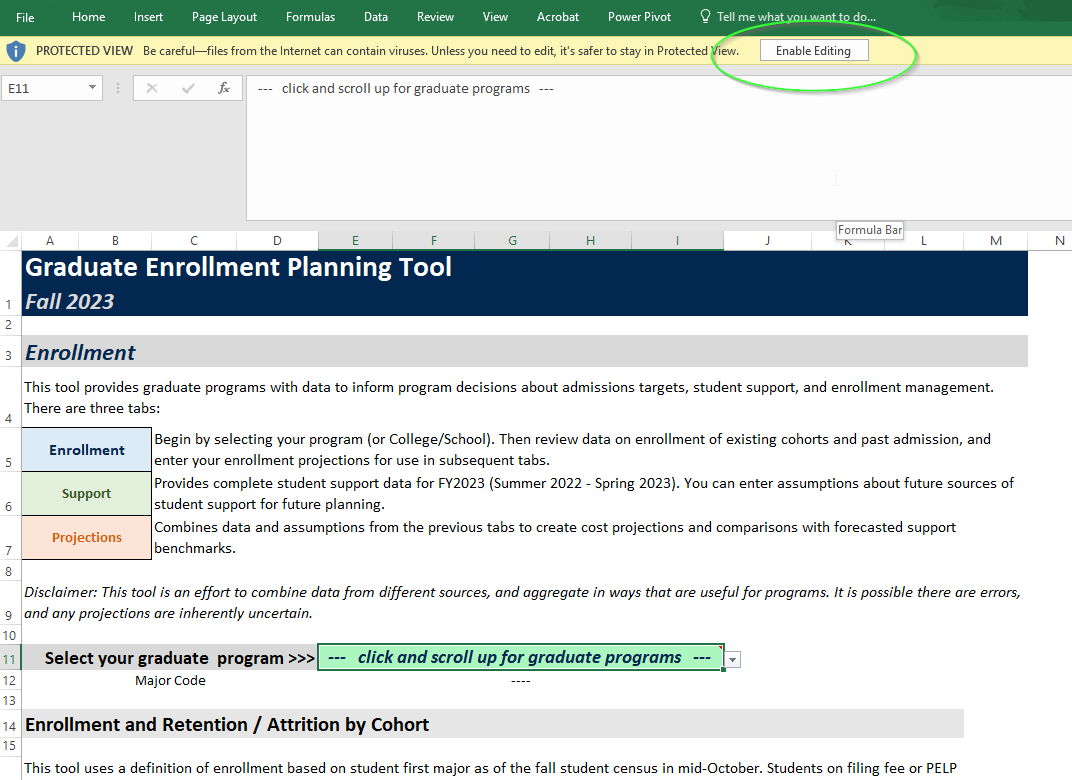 A screenshot of how to access the Graduate Enrollment Planning Tool.