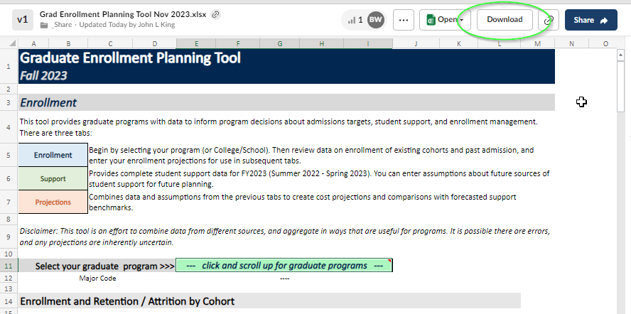 A screenshot of how to access the Graduate Enrollment Planning Tool.