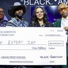 Black Ambition CEO Felecia Hatcher, Leonard Creer, Antoinette Banks and Pharrell Williams at Black Ambition Demo Day.