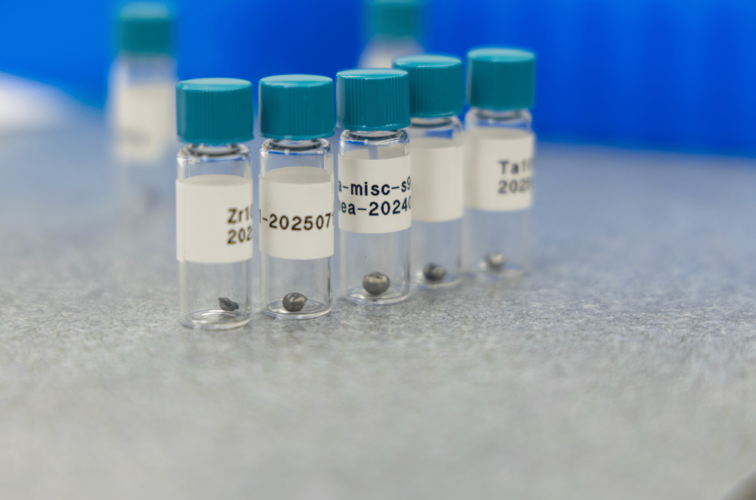 Glass vials hold metal samples that have already been tested. (Mario Rodriguez/UC Davis). 