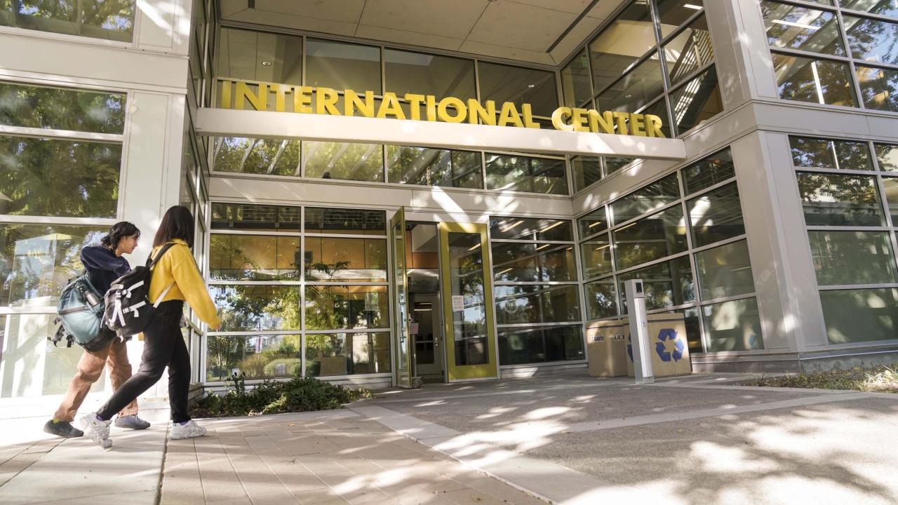 Students walking in front of the International Center.