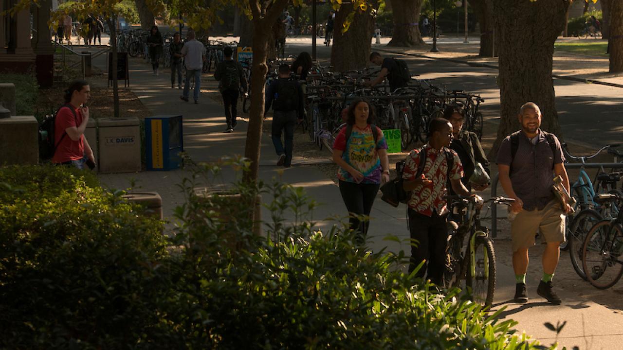 UC Davis students walking on campus