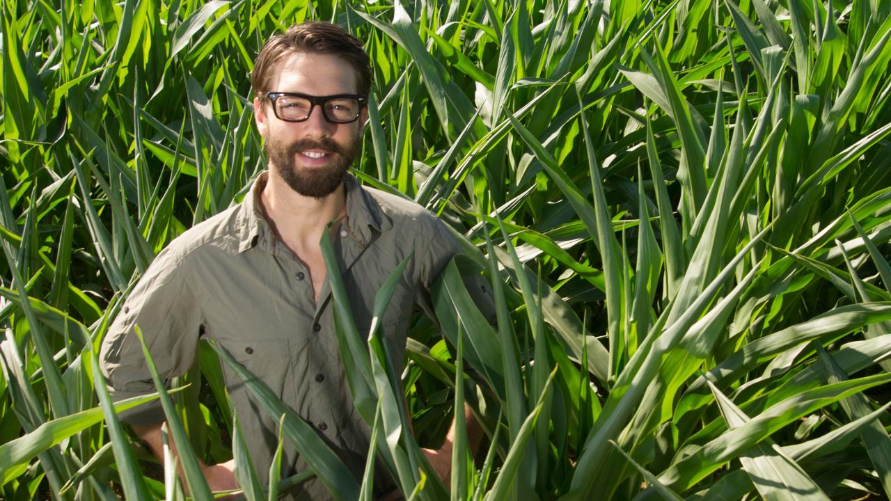 Jonathan Salerno in a field of maize