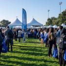 Attendees in line to meet with exhibitors during Pre-Health Fair.