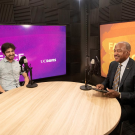Chancellor Gary S. May talks with Miguel Craven for Face to Face. Craven is pursuing a master’s degree in energy systems at UC Davis. (Gregory Urquiaga/UC Davis)