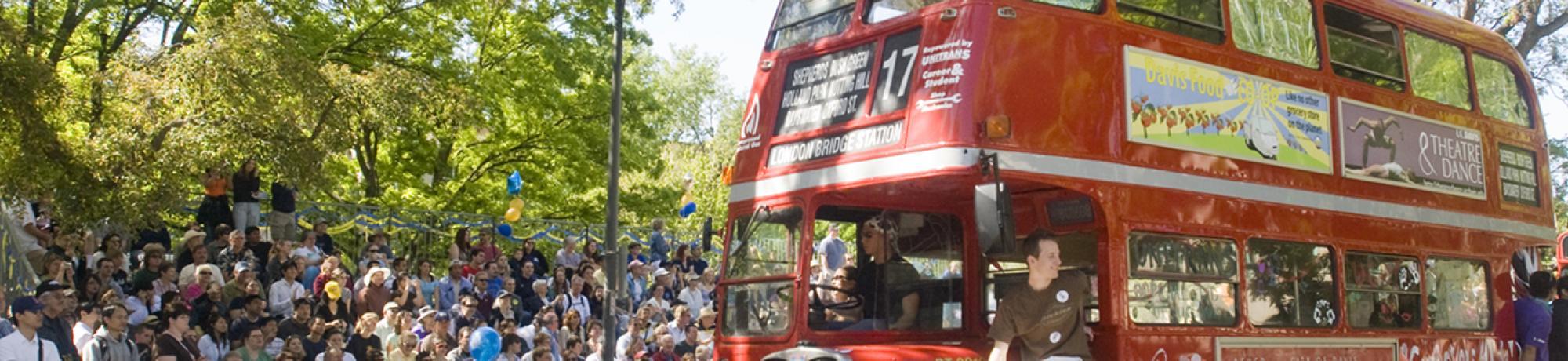 A picture of a Unitrans bus during Picnic Day. 